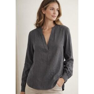 Blanca Vita Charcoal Gray V-Neck Blouse Women's UK 12/US 8 Made In Italy